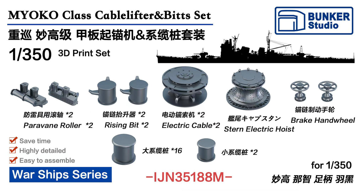 ajimarukoページ IJN35188M 1/350 IJN MYOKO Class Cablelifter&Bitts Set – 3D-WILD
