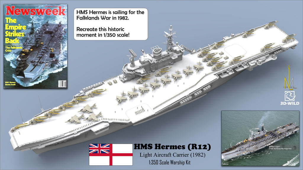 1:350 HMS Hermes (R12) Light Aircraft Carrier (1982) – 3D-WILD
