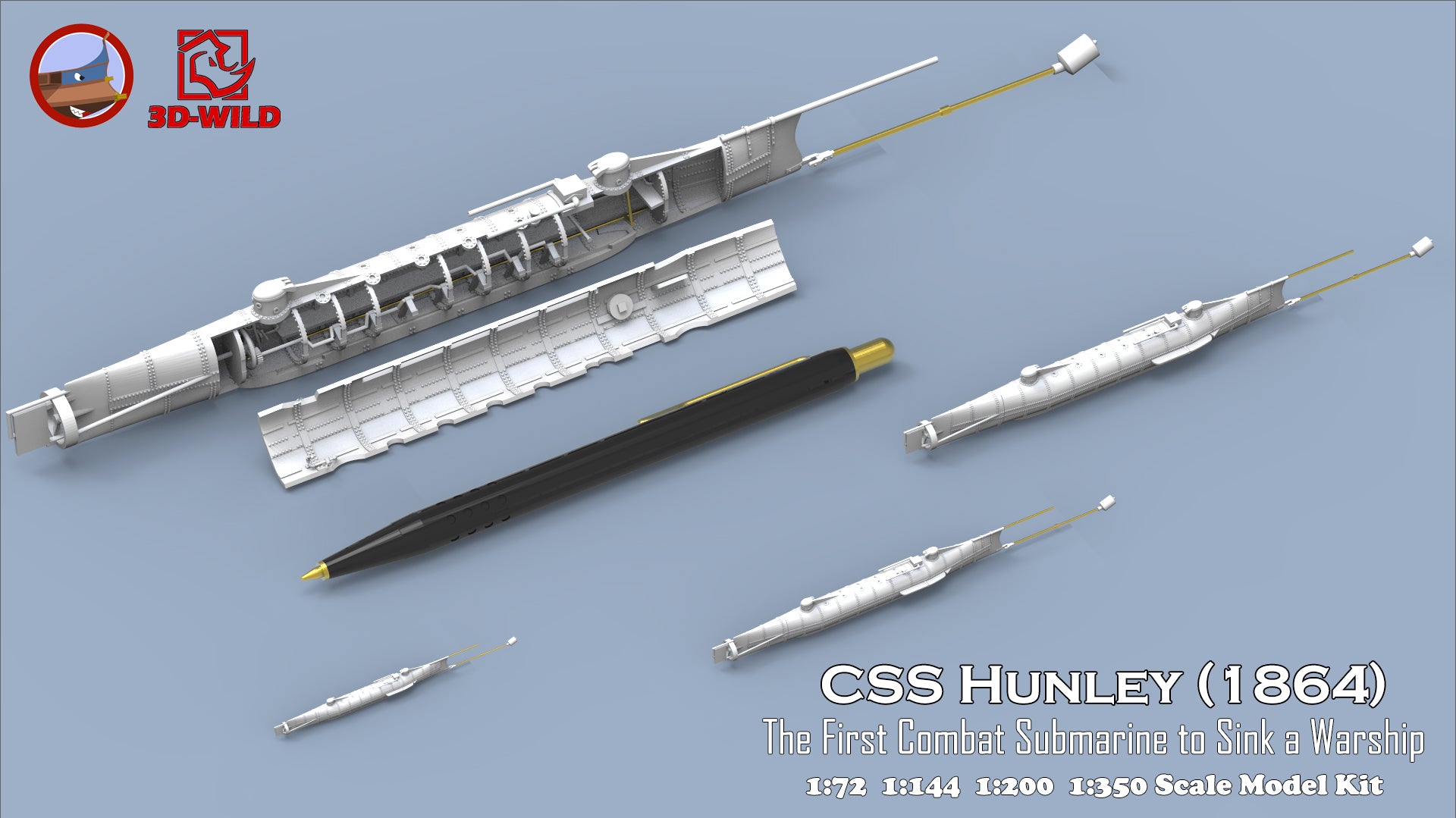 CSS Hunley Submarine Model Kit – 3D-WILD