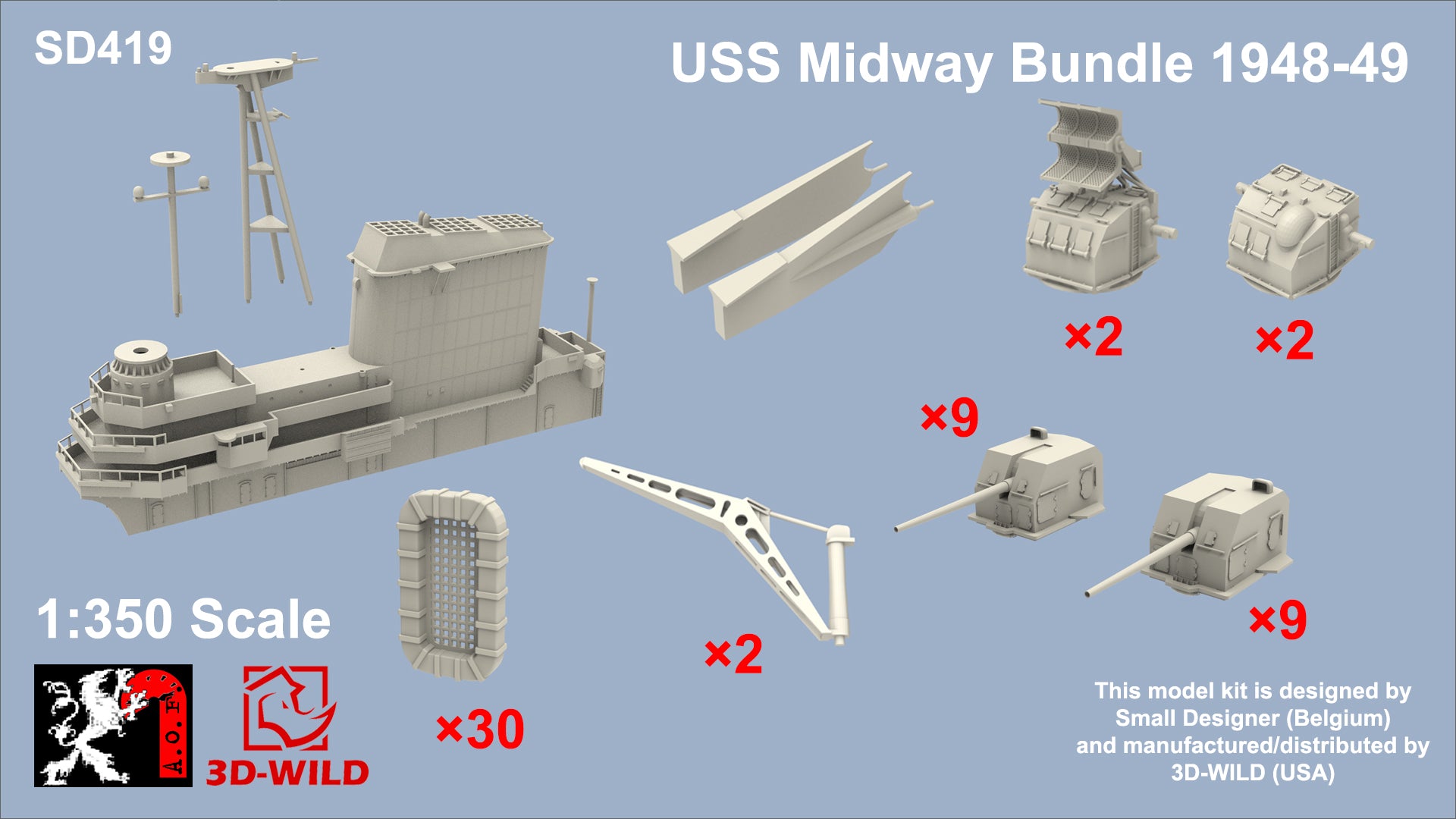 WANTEDAmwayセット USS Midway CV-41 1946-55 Conversion Kit Bundle – 3D-WILD