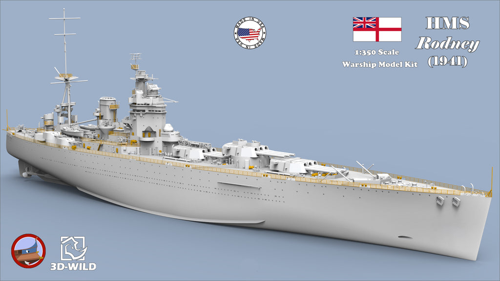 1:350 HMS Rodney (1941) Battleship Model Kit – 3D-WILD