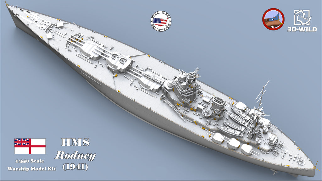 1:350 HMS Rodney (1941) Battleship Model Kit – 3D-WILD
